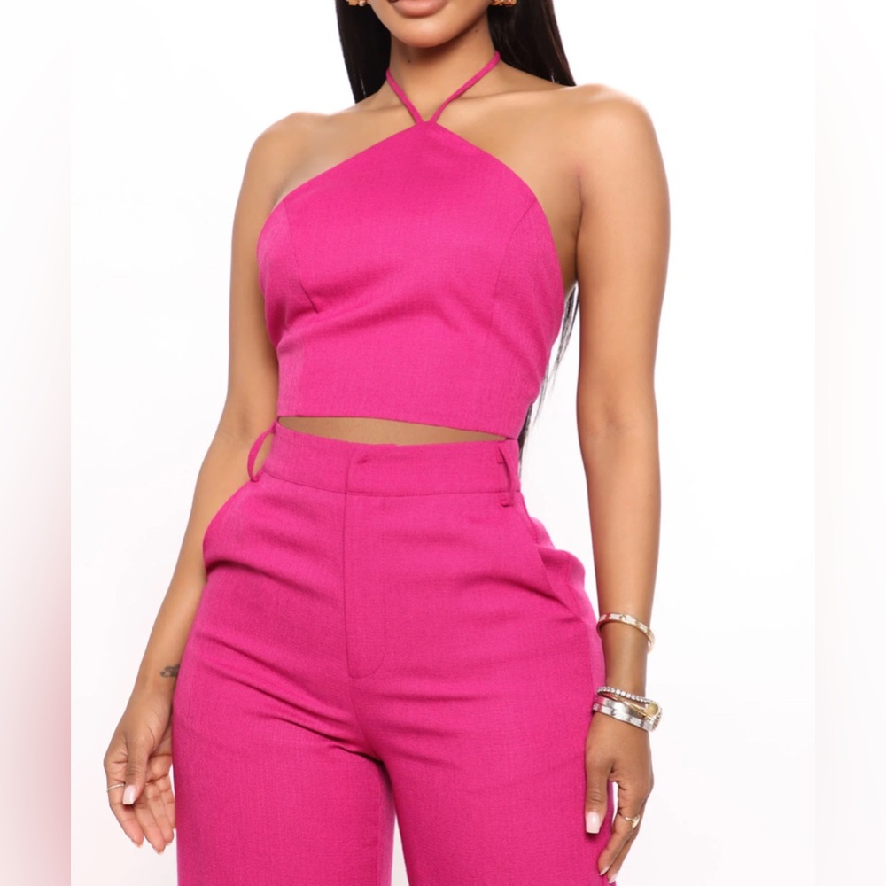 Linen Pant Set - Magenta